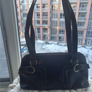 K Studio | Chic Dark Brown Shoulder Bag with Gold Accents